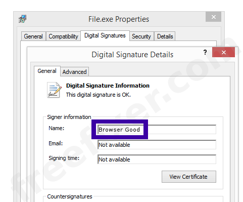 Screenshot of the Browser Good certificate